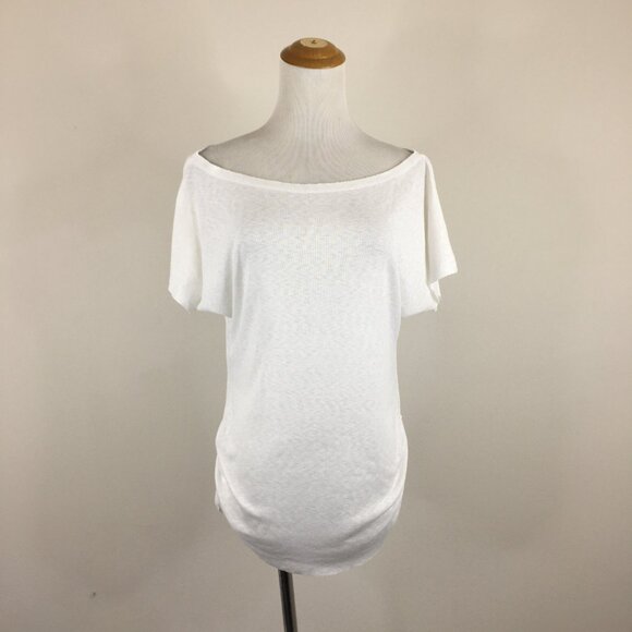 Rachel-RACHEL ROY Relaxed Fit White Ruching Rounded Hem Short Sleeve Shirt Top - Picture 4 of 9